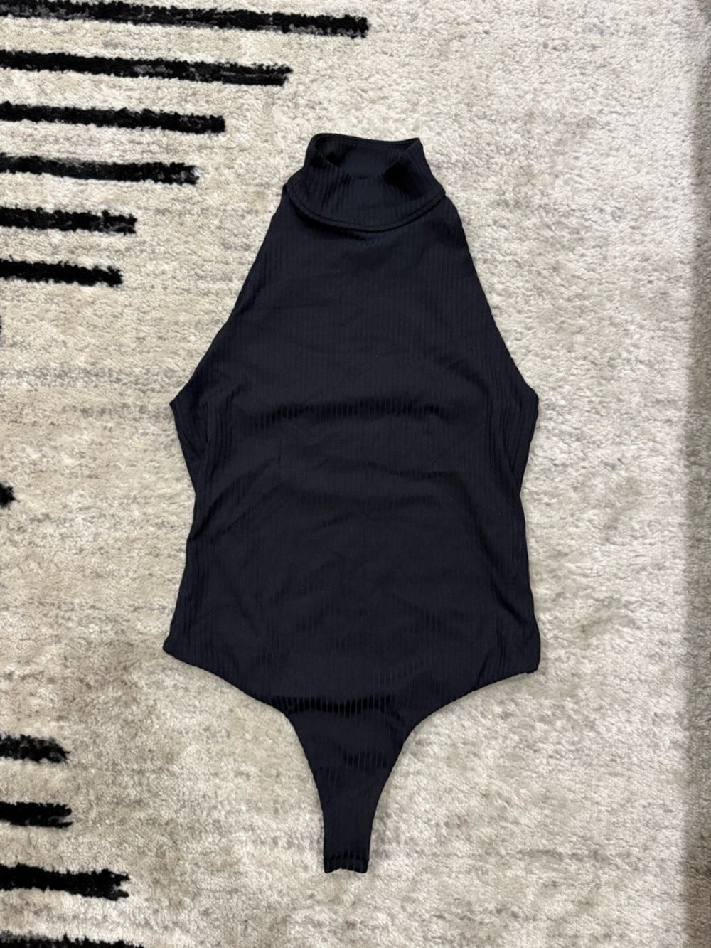 Victorias Secret | Women’s Black Ribbed High-Neck One-Piece Bodysuit
